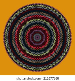 Style Circle Simple Color Vector Needlework Background, Ornamental Round Knitted Pattern