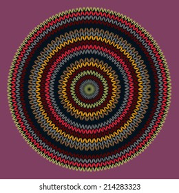 Style Circle Simple Color Vector Needlework Background, Ornamental Round Knitted Pattern