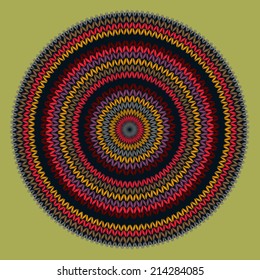 Style Circle Simple Color Vector Needlework Background, Ornamental Round Knitted Pattern
