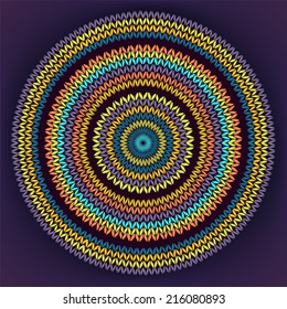 Style Circle Simple Color Vector Needlework Background, Ornamental Yellow Orange Blue Round Knitted Pattern