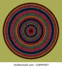 Style Circle Simple Color Vector Needlework Background, Ornamental Round Knitted Pattern