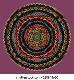 Style Circle Simple Color Vector Needlework Background, Ornamental Round Knitted Pattern