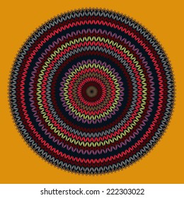 Style Circle Simple Color Vector Needlework Background, Ornamental Round Knitted Pattern