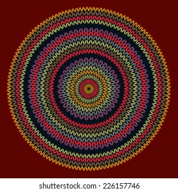 Style Circle Simple Color Vector Needlework Background, Ornamental Round Knitted Pattern