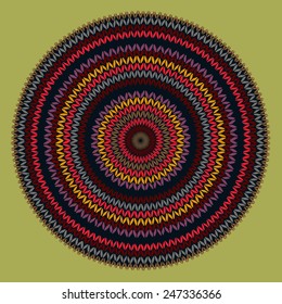 Style Circle Simple Color Vector Needlework Background, Ornamental Round Knitted Pattern