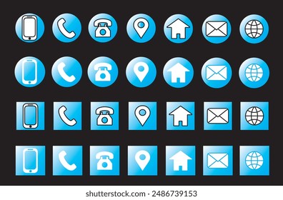Estilo Información de contacto Conjunto de iconos en formato Vector, conjunto de iconos Web. Conjunto de iconos de Web símbolo Vector. azul color icono conjunto