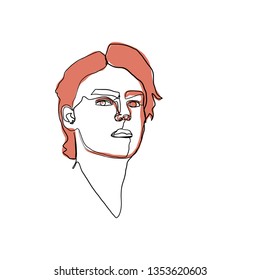 Style continuous line portrait of a man Minimalism graphic contemporary drawing. Isolated art on white background  