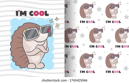 Style cool hedgehog with pattern illustration for kids