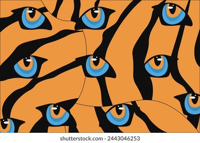 Style creative Animal background. Bengal Tiger Abstract background in trendy Avant-Garde style with eyes. Hand Drawing Animal backdrop. Vector illustration can used pillow t-shirt print. EPS 10 