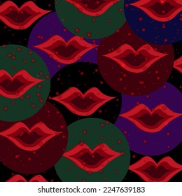 Style creative background with red 3d lips in the colored ball. Valentines day concept. Valentine greeting card. Website banner in surrealism style. Backdrop in japanese and chinese style.