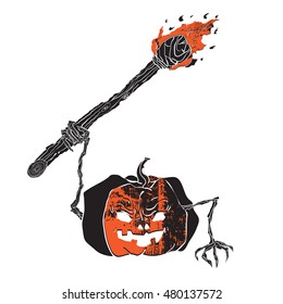 Style decorative orange pumpkin for Halloween