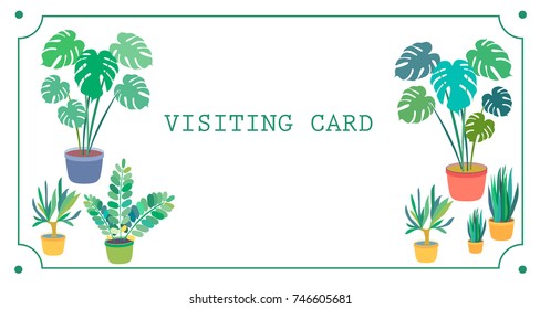 Style design visiting card with green plants.