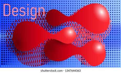 The style and detailed grace.Beautiful vector illustration of metamorphosed abstract shapes with spheres and geometric shapes in nuanced red-blue  tones.