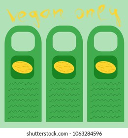 ?artoon style door poster with hand drawn words vegan only and melon at the light green background