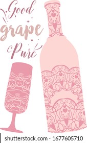 Style of elegant bottle wine and glass. Vector