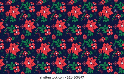 Style elegant Christmas floral pattern background, with beautiful red flower.