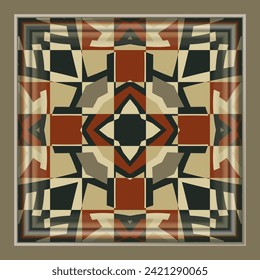 Ein unendlich bunter Muster in beigem Rot für Fliesen, Textilien, Nekkerschuh, Teppichboden. Scarf-Design. Rahmen.