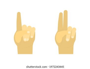 Style flat icon. A set of hands with raised and bent fingers. Vector illustration Left palm on a white background. Design element.
