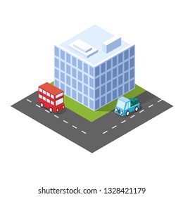 Style flat isometric city of building skyscraper house element industry and housing without shadows cut out