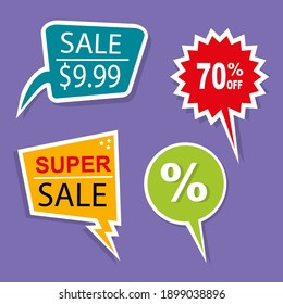 Style flat speech bubble shaped banner, price tag, sticker, badge. Vector illustration.