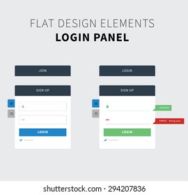 Style flat ui kit design login bar for flat web design. Sign up panel with interactive functions.Simple design for clean flat web.
