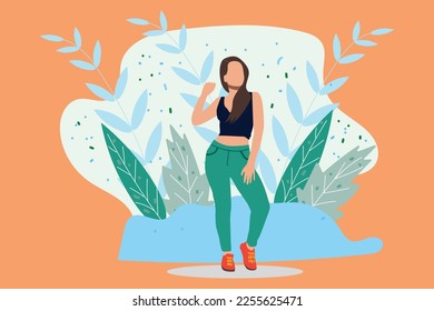 Style girl cares about herself and her future. Concept of love yourself and a healthy lifestyle. Vector flat illustration.