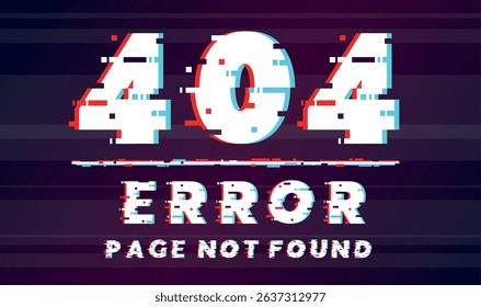Style glitch design of website page with text error 404 page not found. Pixel graphic grunge texture. Webpage failure. Display maintenance. Internet disconnect. Broken network. Vector digital banner
