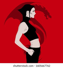style gothic woman with dragon vector fashion illustration