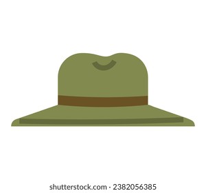 Style green hat icon. Flat illustration of classic headdress vector icon isolated on white background. Wide brim panama hat. Clothing and garment, womens wardrobe item, vintage fashion felt cap