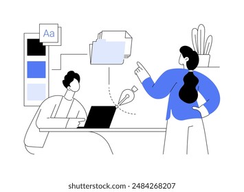 Style guide abstract concept vector illustration. Smiling client getting style guide for app usage, IT company business, software development, color scheme, UI design abstract metaphor.