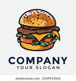 style hamburger Attractive burger advertisement in vector 