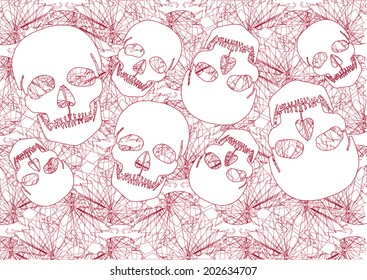 in the style of hand-drawn skull design. repeating and seamless pattern panel study. vector illustration sketch skull print pattern, and t shirt printing pattern Halloween Card