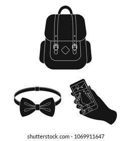 Style Hipster black icons in set collection for design. Hipster Attributes and accessories vector symbol stock web illustration.