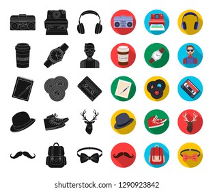 Style Hipster black,flat icons in set collection for design. Hipster Attributes and accessories vector symbol stock web illustration.