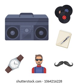 Style Hipster cartoon icons in set collection for design. Hipster Attributes and accessories vector symbol stock web illustration.