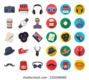 Style Hipster cartoon,flat icons in set collection for design. Hipster Attributes and accessories vector symbol stock web illustration.