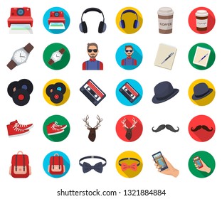 Style Hipster cartoon,flat icons in set collection for design. Hipster Attributes and accessories vector symbol stock web illustration.