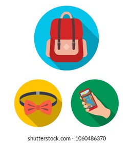Style Hipster flat icons in set collection for design. Hipster Attributes and accessories vector symbol stock web illustration.