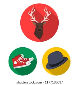 Style Hipster flat icons in set collection for design. Hipster Attributes and accessories vector symbol stock web illustration.