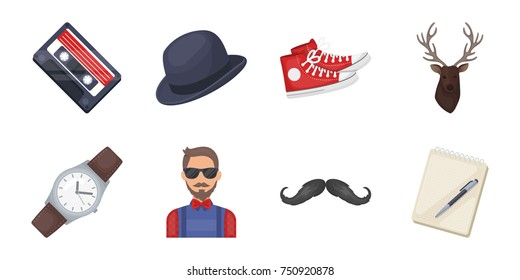 Style Hipster. icons in set collection for design. Hipster Attributes and accessories vector symbol stock  illustration.