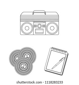 Style Hipster outline icons in set collection for design. Hipster Attributes and accessories vector symbol stock web illustration.