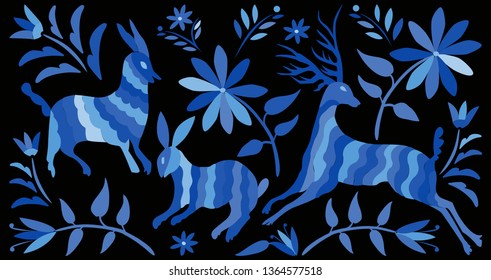 Otomí Style Horizontal Banner - Colorful Mexican Traditional Textile Embroidery from Tenango, Hidalgo; México