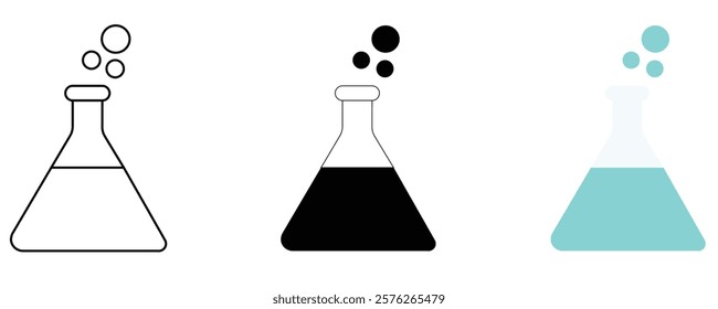  style icon of erlenmeyer bottle science, silhouette, outline, colorful flat