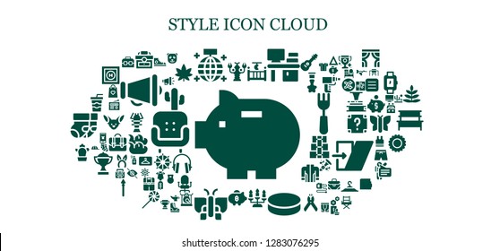  style icon set. 93 filled style icons. Simple modern icons about  - Piggy bank, Lobster, Briefcase, Mirror ball, Cradle, Desk, Candlestick, Puck, Butterfly, Cactus, Soda, Sneakers