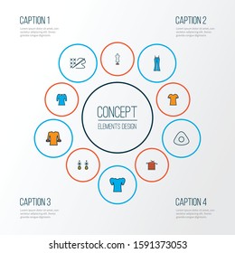 Style icons colored line set with knitting, flared jeans, chalk and other needle elements. Isolated vector illustration style icons.