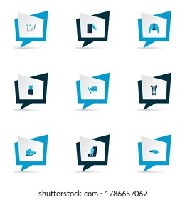 Style icons colored set with runway, belero, sleeve length and other shirt size elements. Isolated vector illustration style icons.