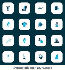 Style icons colored set with thimble, cat eye sunglasses, crochet and other eyelet elements. Isolated vector illustration style icons.