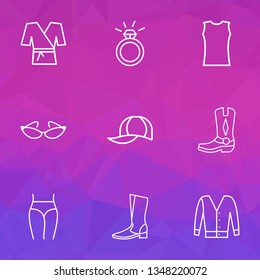 Style icons line style set with boots, kimono, ring and other rodeo elements. Isolated vector illustration style icons.