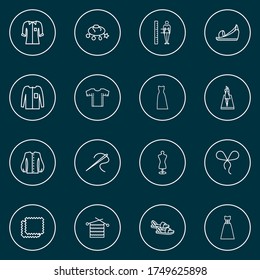 Estilo de los iconos línea conjunto con aguja, sandalias, elementos de tejido. Iconos aislados de estilo de ilustración vectorial.