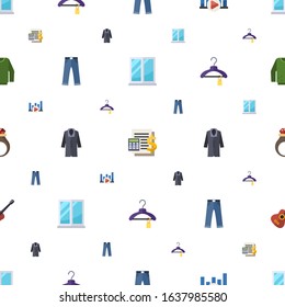 style icons pattern seamless. Included editable flat window, Accounting, Bitrate, jeans, coat, Clothes, handmade Jewelry, Guitar playing icons. style icons for web and mobile.